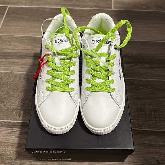 Roberto Cavalli white and gold sneakers